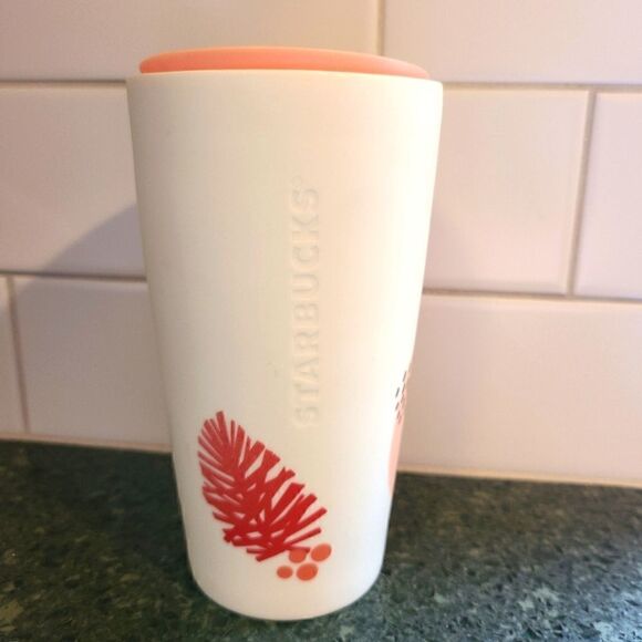 Starbucks 2019 Ceramic Holiday Traveler Tumbler 12oz Pink Pine Berries - Picture 7 of 8